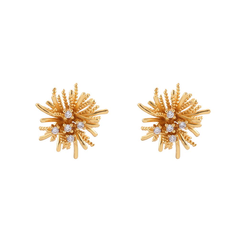 Dandelion Zirconia Stud Earrings: Women's High-End Retro Luxury for Spring/Summer