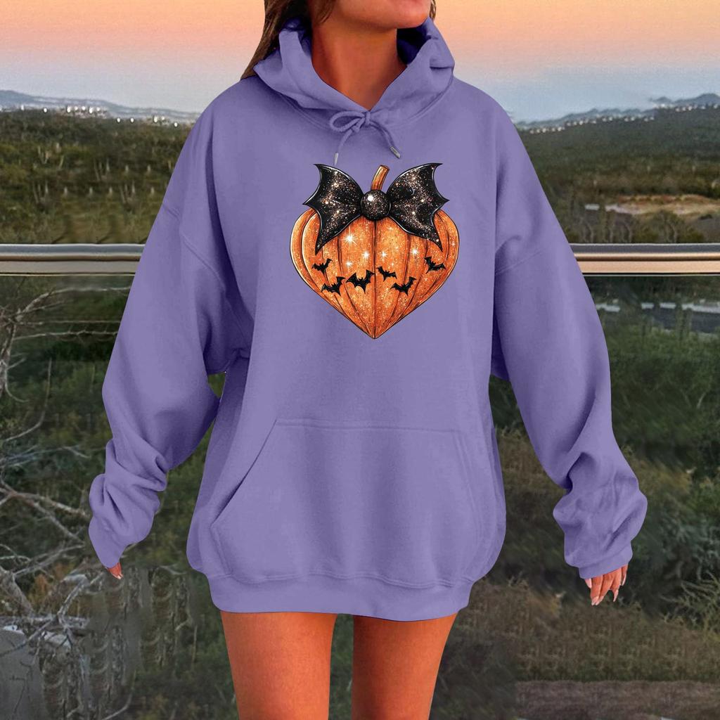 Women's Long-sleeved  Oversized Dropped Shoulder Sleeves Women's Hooded Halloween Print Plush Sweatshirt