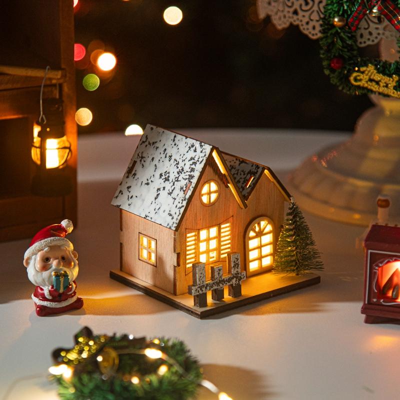 Holzhaus LED Nachtlichter Winter Schneehaus Miniaturlampe Weihnachten Festliche Atmosphäre Dekorative Tischdekorationen