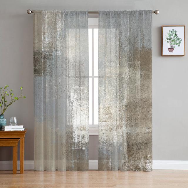 Niebieskie abstrakcyjne kolory Sheer zasłony do salonu sypialnia Home Decor kuchnia tiul do okien woal zasłony