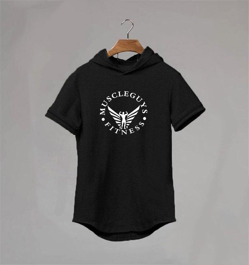 Muscleguys Sports Hooded T-Shirt Summer New Men's Short-sleeved T-shirt Cotton Trend Bodybuilding Fitness Hooded Half-sleeve Sweater