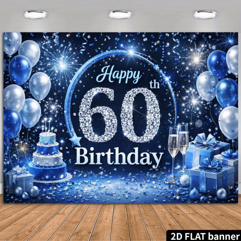 2D Blue Silver Themed 60th Birthday with Confetti & Sparkles Photography Background