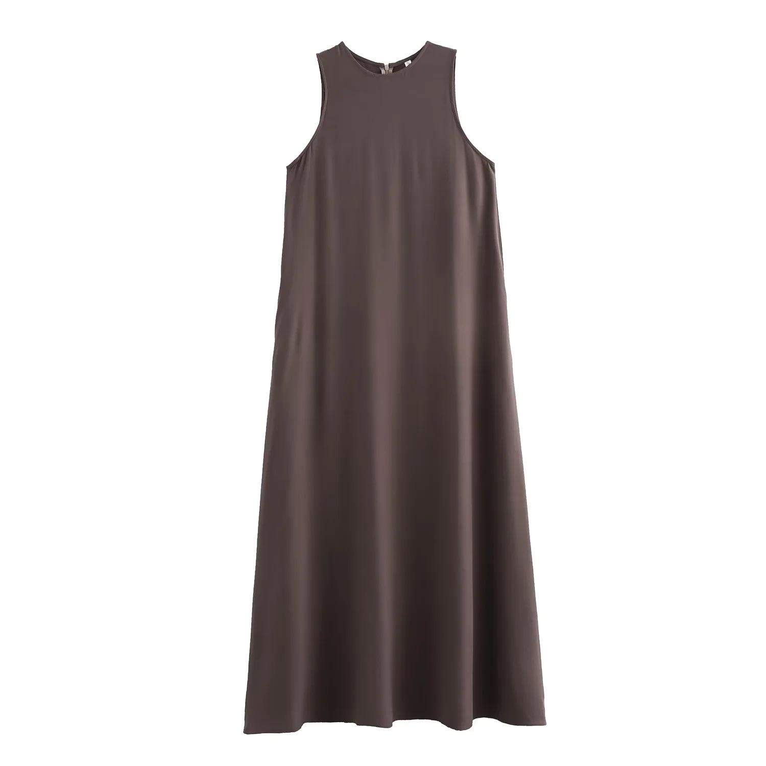 

Autumn Women s Solid Color Sleeveless Midi Pullover Dress Small