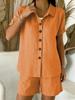 Set Casual con Camicia a Maniche Corte con Bottoni e Pantaloncini per Donna