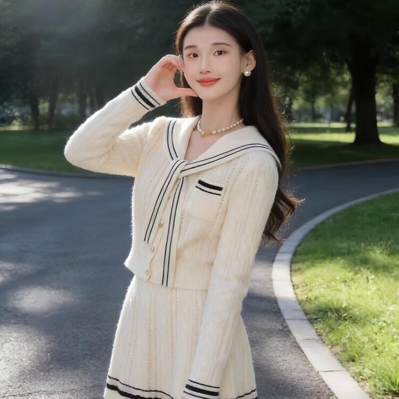 La Chapelle Korean Style Knit Sailor Collar Outfit