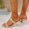 Fashion Women's Shiny Rhinestones High Heels Sandals Summer Transparent Strap Party Slippers Woman Fashion Crystal Heeled Dress Sandals