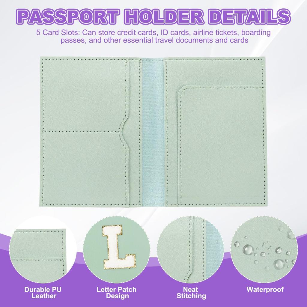 Travel Passport Luggage Tag Set with Initial Passport Cover and Alphabet Chenille Letter Travel Wallet Bag Suitcase Identifier for Women and Family