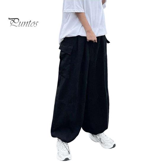 

Мужские брюки с несколькими карманами, эластичный пояс, широкие брюки, свободные винтажные брюки-карго, однотонные уличные брюки для походов на свежем воздухе, кемпинга L чёрный