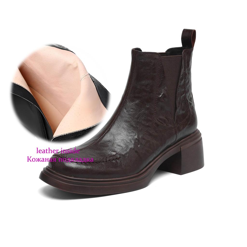 Krazing Pot Sheepskin Round Toe Thick Heels Chelsea Boots Size 42 High Quality Women Keep Warm Ankle Boots