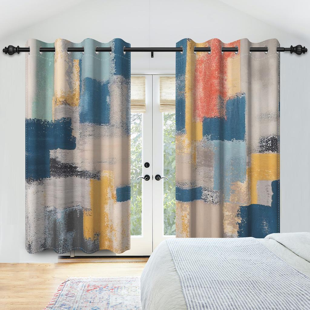 Blackout Abstract Geometric Art Curtains Multicolor Bedroom Living Room Kitchen Decorative Top Curtain Modern Polyester With Grommet Washable Ready