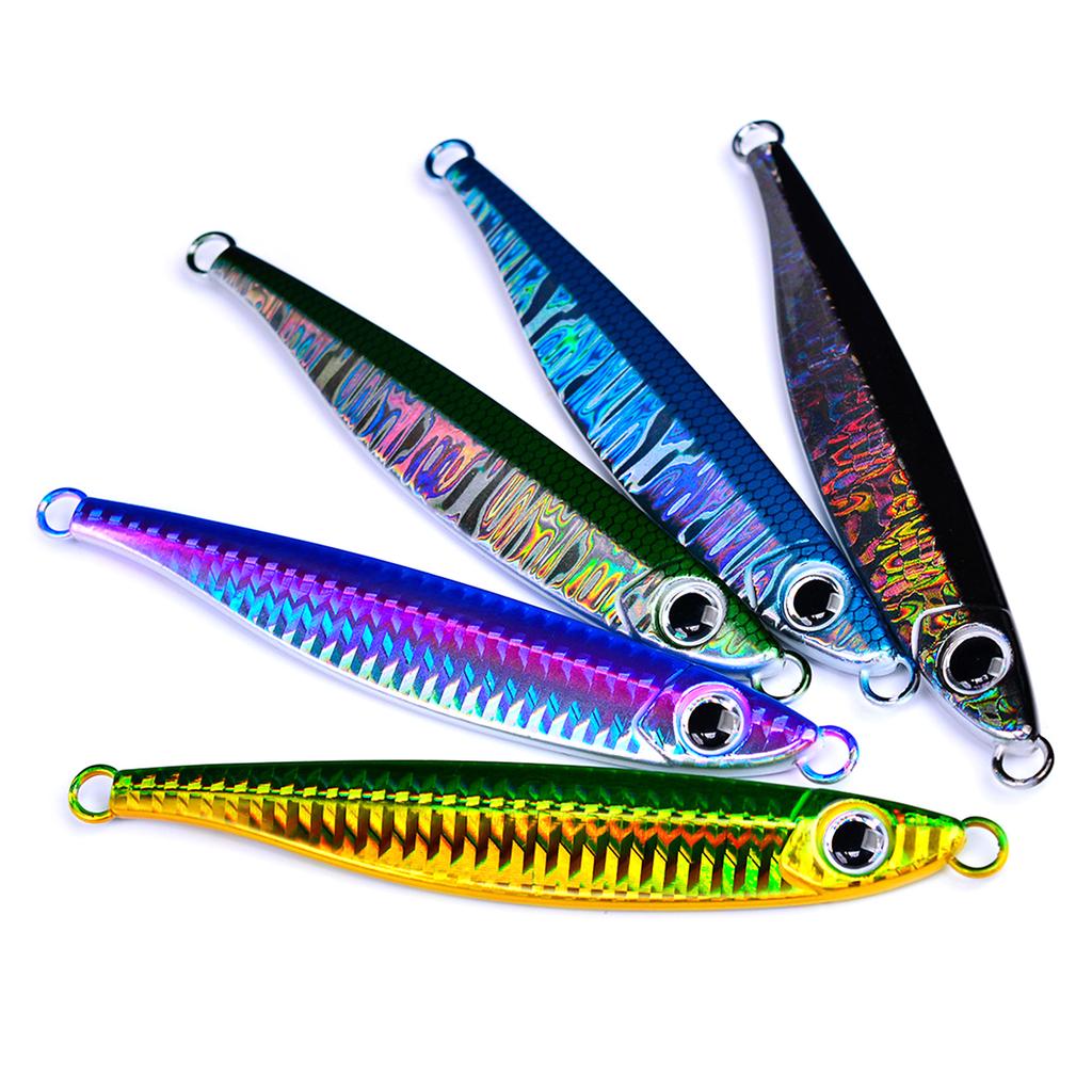 5Pcs Hard Metal Jigging Spoon Lures Freshwater Saltwater Fishing Glow Lures with 3D Eye Sea Fishing Lures Swimbait