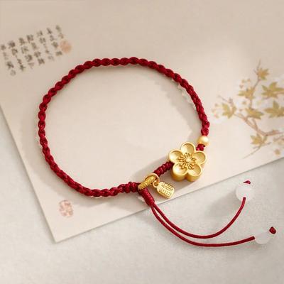 Lucky Peach Blossom Transfer Bead Bracelets for Women Lucky Red Rope Handmade Braided Bracelets Charm Friendship Jewelry Gifts