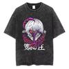 Women's Washed Tokyo Ghoul Ken Kaneki Vintage Washed T-Shirt Sweatshirt Crew Neck Anime Shirt for Fans Clothing Top