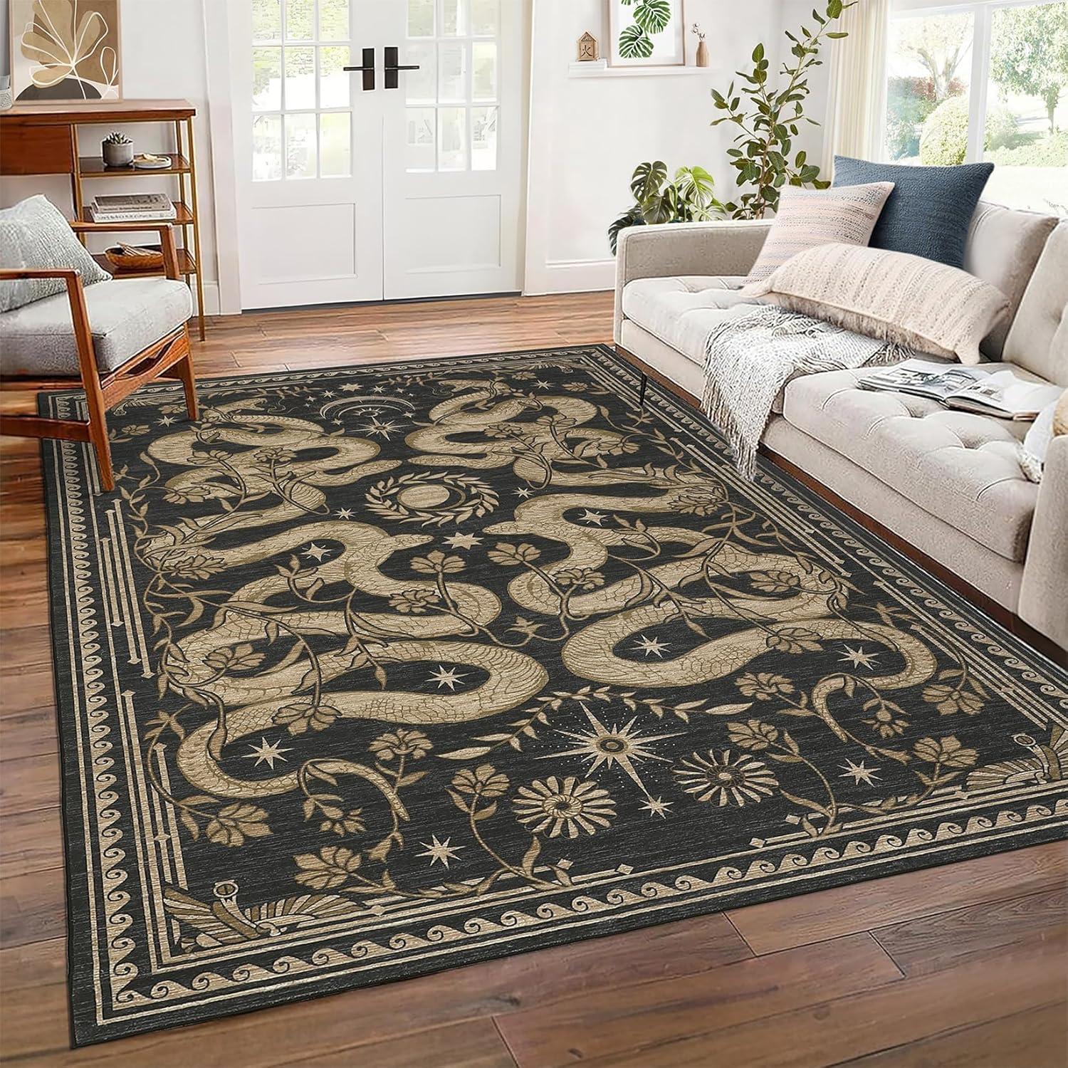 Bos Slangenprint Wasbaar Tapijt Antislip Zacht Tapijt Voor Woonkamer Slaapkamer Eetruimte 120x160cm