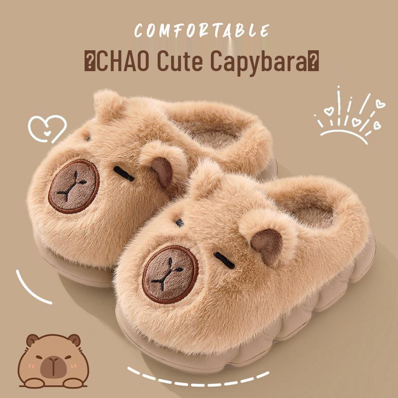 Capybara Kids' Winter Cotton Plush Slippers - Warm, Cozy Shoes for Boys and Girls