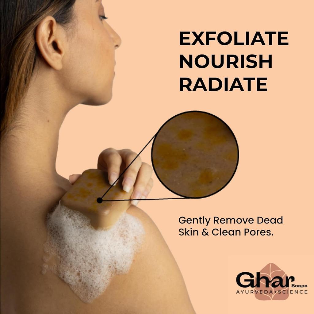 Ghar Soaps Sandalwood & Saffron Magic Soaps For Bath (300 Gms Pack Of 3) | Handmade Soaps For Glowing | Skin Brightening Soap For Men & Women