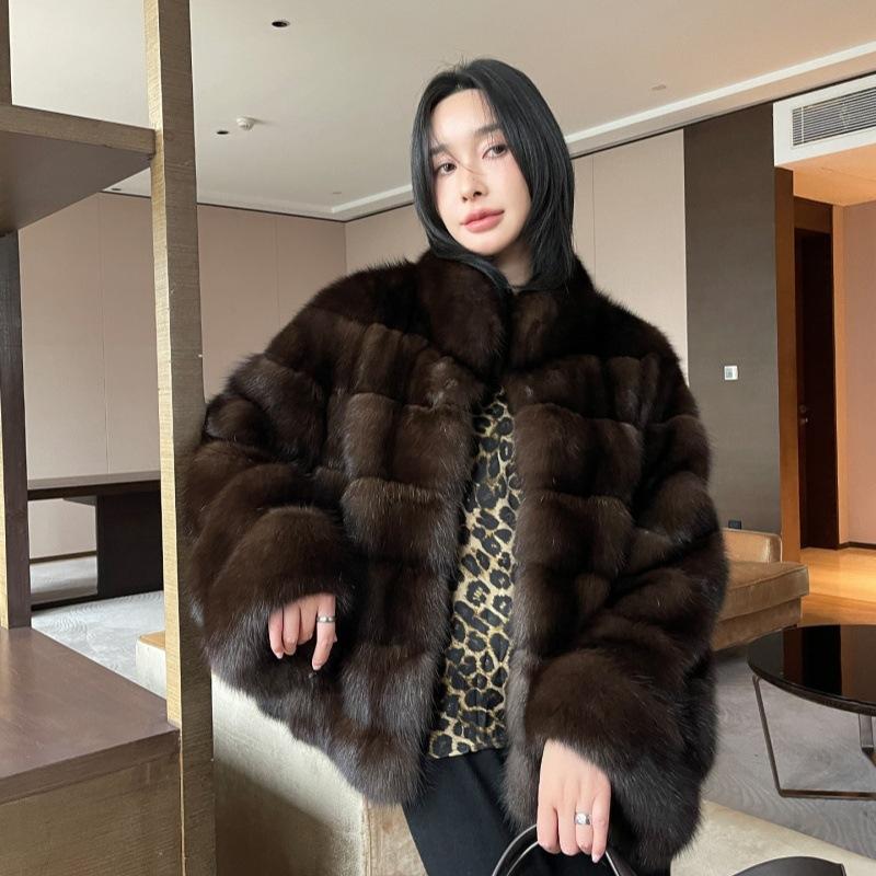 Russian sable environmentally friendly fur coat mink short coat female stand-up collar farmer black and gold new