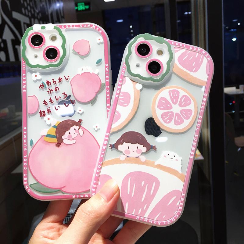 Cute Cartoon Flower Fruit Phone Case For Iphone 14 13 11 12 Pro Max Xs Max Xr X Xs 14pro Clear Shockproof Bumper Soft Back Cover