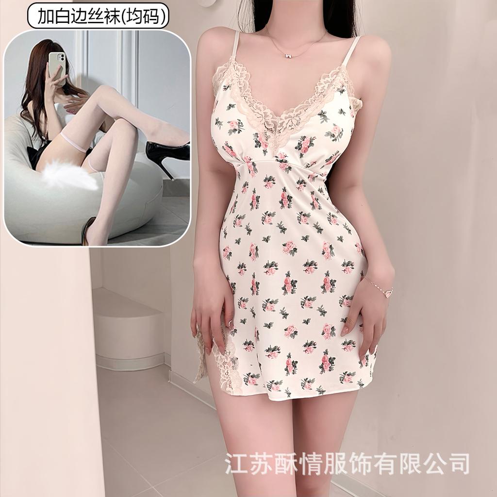 Crispy love bag chest lace pad pure hip suspender pajamas smashed flower sexy small chest pajamas color fresh wind short skirt