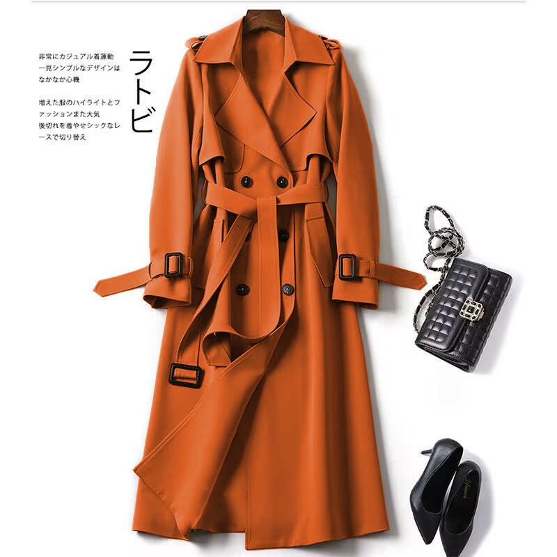 Trench Coat da Donna Primavera Autunno Coreano Lungo Elegante Doppiopetto Khaki Giacca a Vento Streetwear