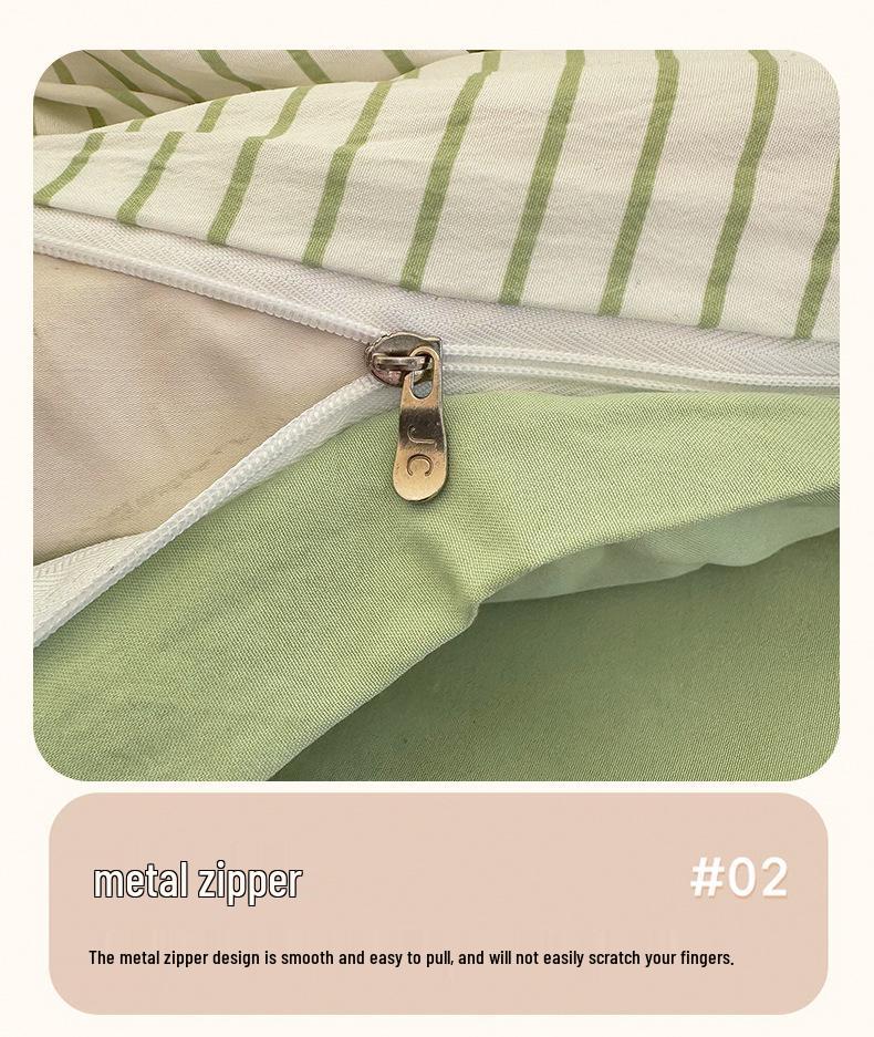 Ins Style Cotton Brushed Stripe Bedding Set: Skin-Friendly Bed Sheet, Duvet Cover, and Bed Skirt for Student Dorms