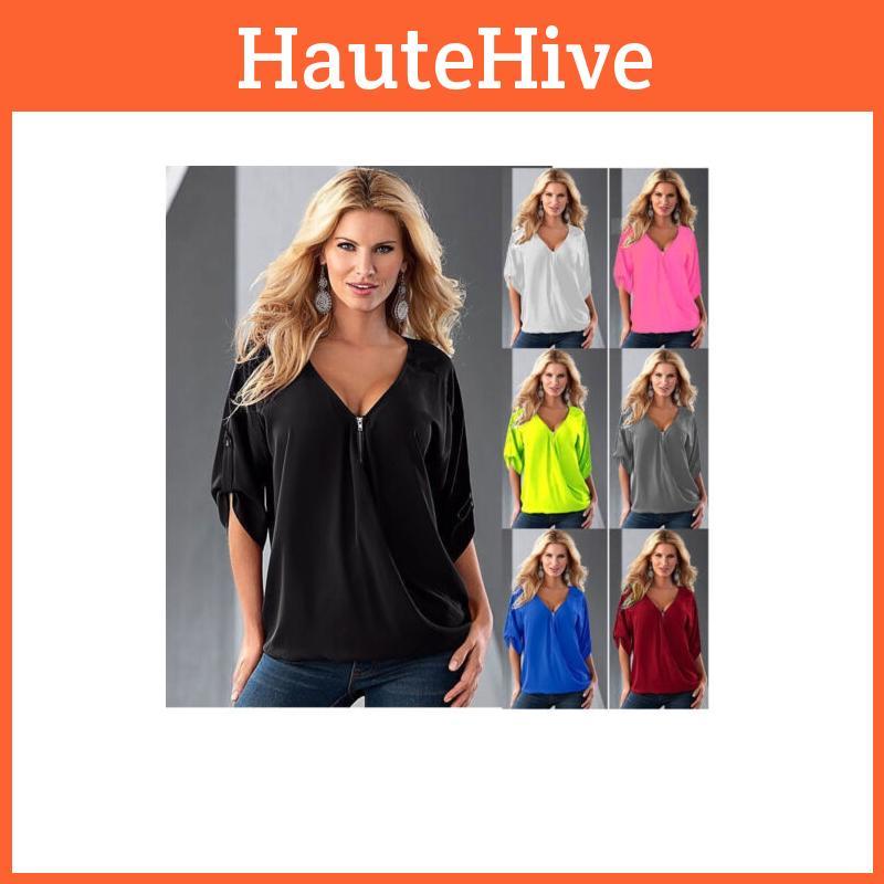 Relaxed Fit Polyester Long Sleeve Vneck Shirt For Women With Spliced Pattern Perfect For Spring