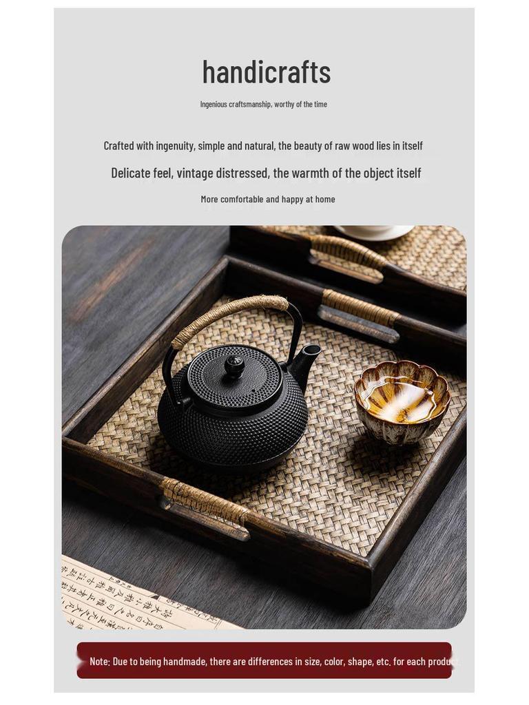 Thai Bamboo-Woven Solid Wood Tea & Serving Tray