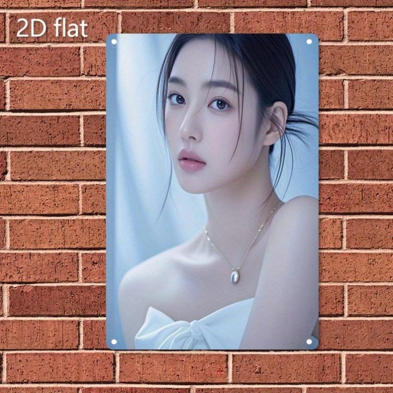 Minimalist Metal Wall Art Elegant Female Portrait with Expressive Eyes Durable Iron Sign for Home Office Cafe Bedroom Deco