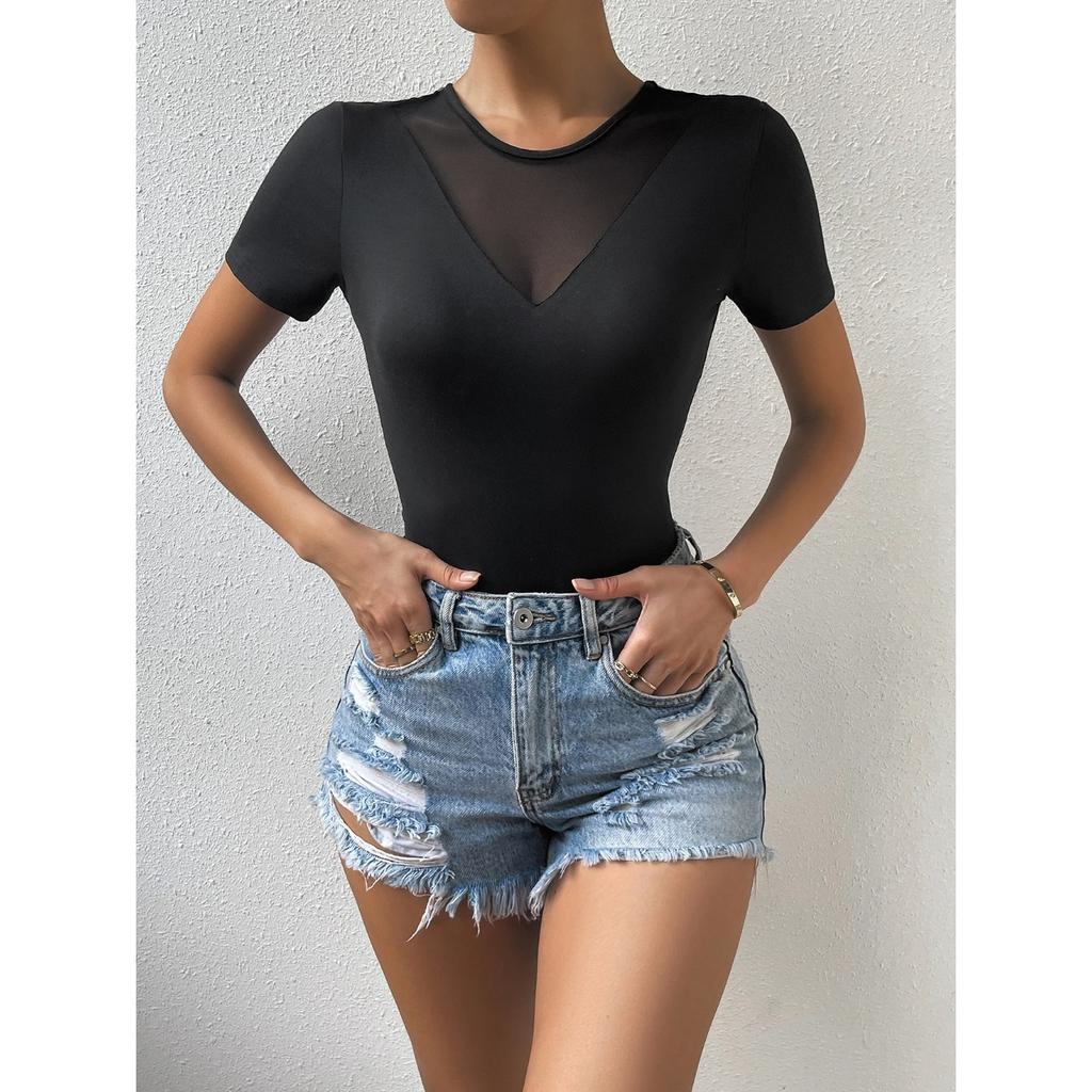 2025 Summer Clothes New Fashion Women's Sexy V-neck Back Butterfly Patchwork Short Sleeved Tight Jumpsuit Rompers
