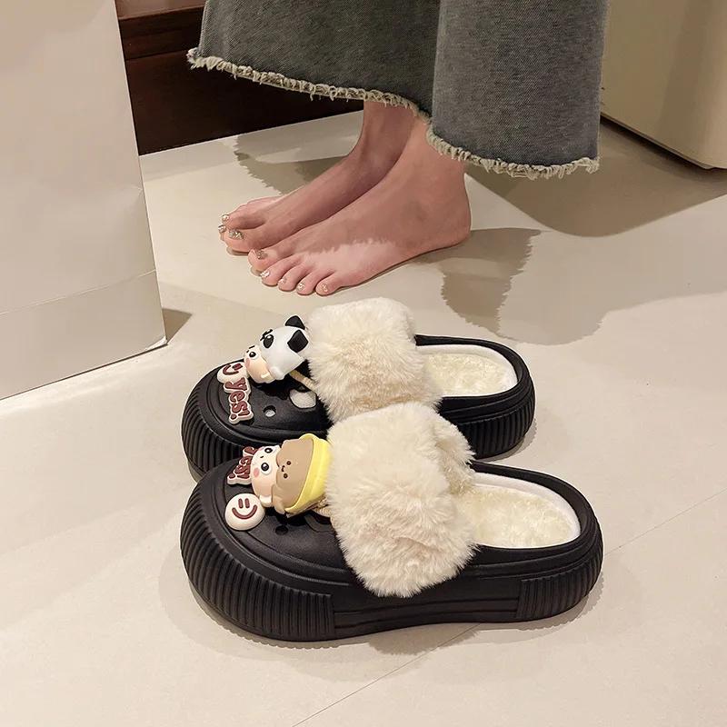 Fashion Detachable Cotton Slippers for Women's Autumn Winter 2024 New Indoor Home Warm Shoes Anti Slip Winter Cotton Slippers