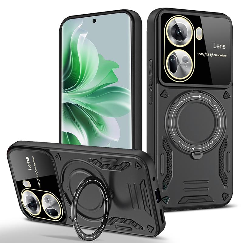 Reno 10 Case Armor Shockproof Lens Protection Cover For OPPO Reno 10 Pro Plus Magnet Car Holder Ring Anti-Fall Cover Reno 10 Pro