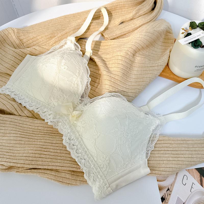 French Lace Gather and Show Large Underwear Women's No Steel Ring Adjustment Type Sexy Pull-up Support Collection Breast Bra Set