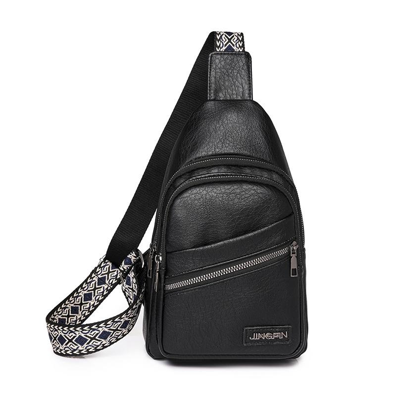 Women's Leather Chest Bag Solid Color Crossbody Bag Stitching Waist Bag Colorful Shoulder Straps