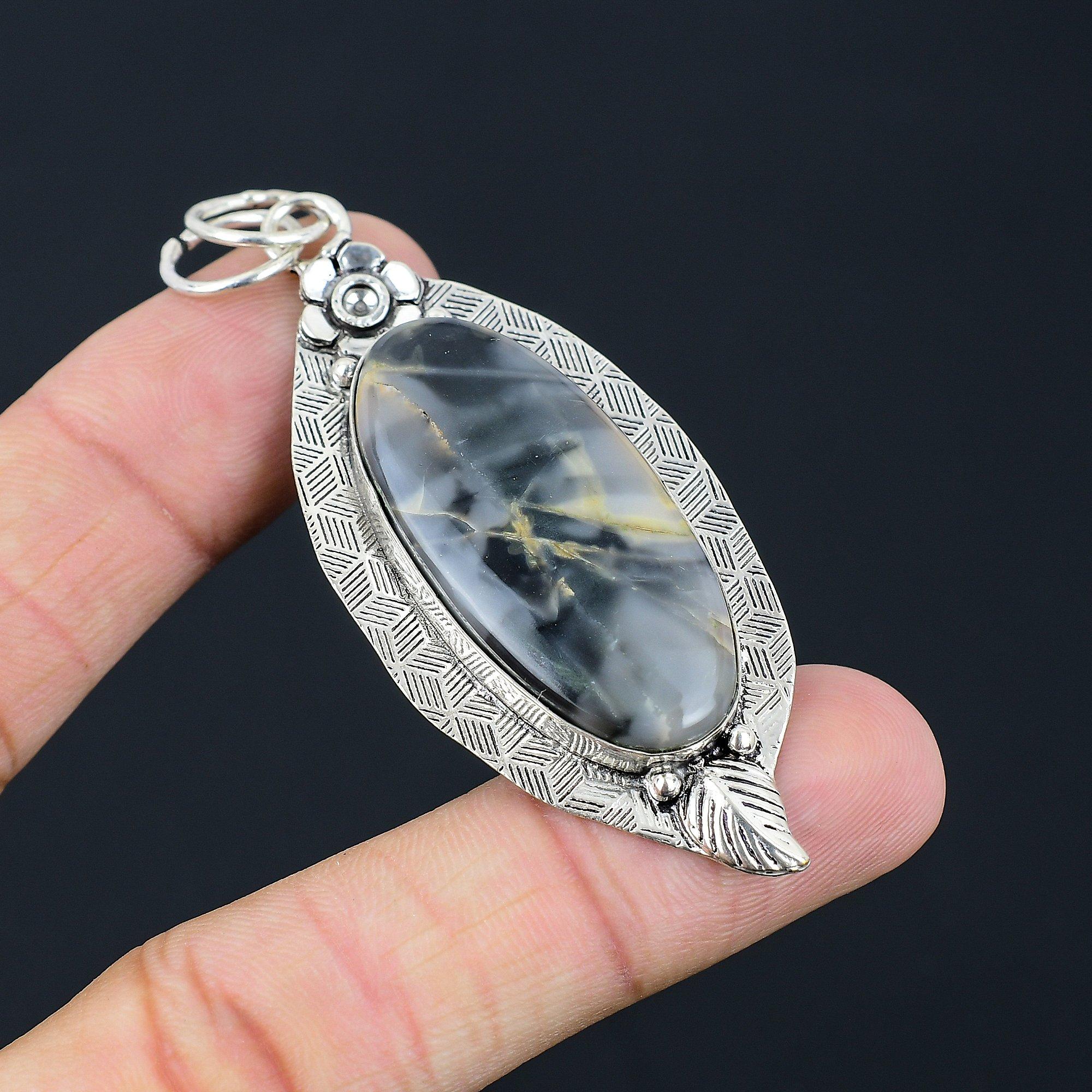 Daughters Day Deal 925 Silver Fume Agate Gemstone Anniversary Trendy New Pendant