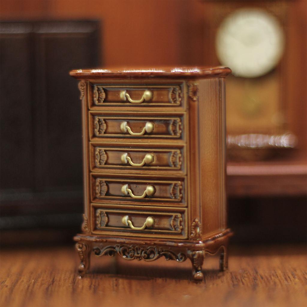 Miniature Dollhouse Cabinet with Functional Drawers Model Furniture for Role Playing and Handcraft Scene Display