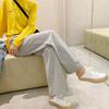 Casual Trousers Female Spring and Autumn Wide-legged Trousers High-waisted Thin Section of Solid Colour Containing Cotton Straight Trousers