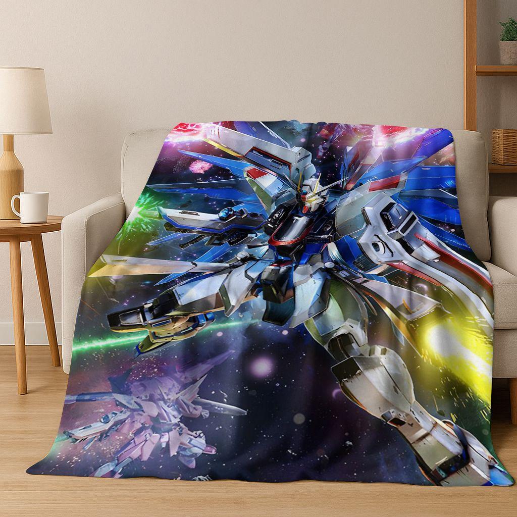 26 Style Gundam Cartoon Robot Flannel Blanket,Warm and Cozy Soft Throw Blanket for Home Bedroom Bed Sofa Picnic Office Cover