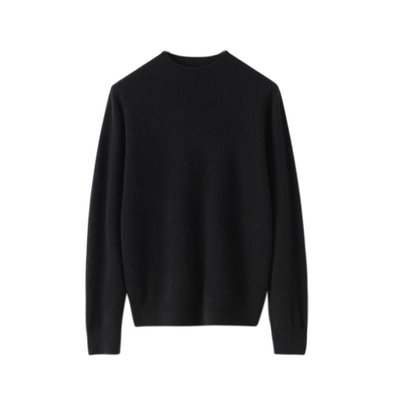 Women’s Pure Cashmere Half-High Neck Seamless Knit Sweater - Long Sleeve Base Layer for Autumn/Winter