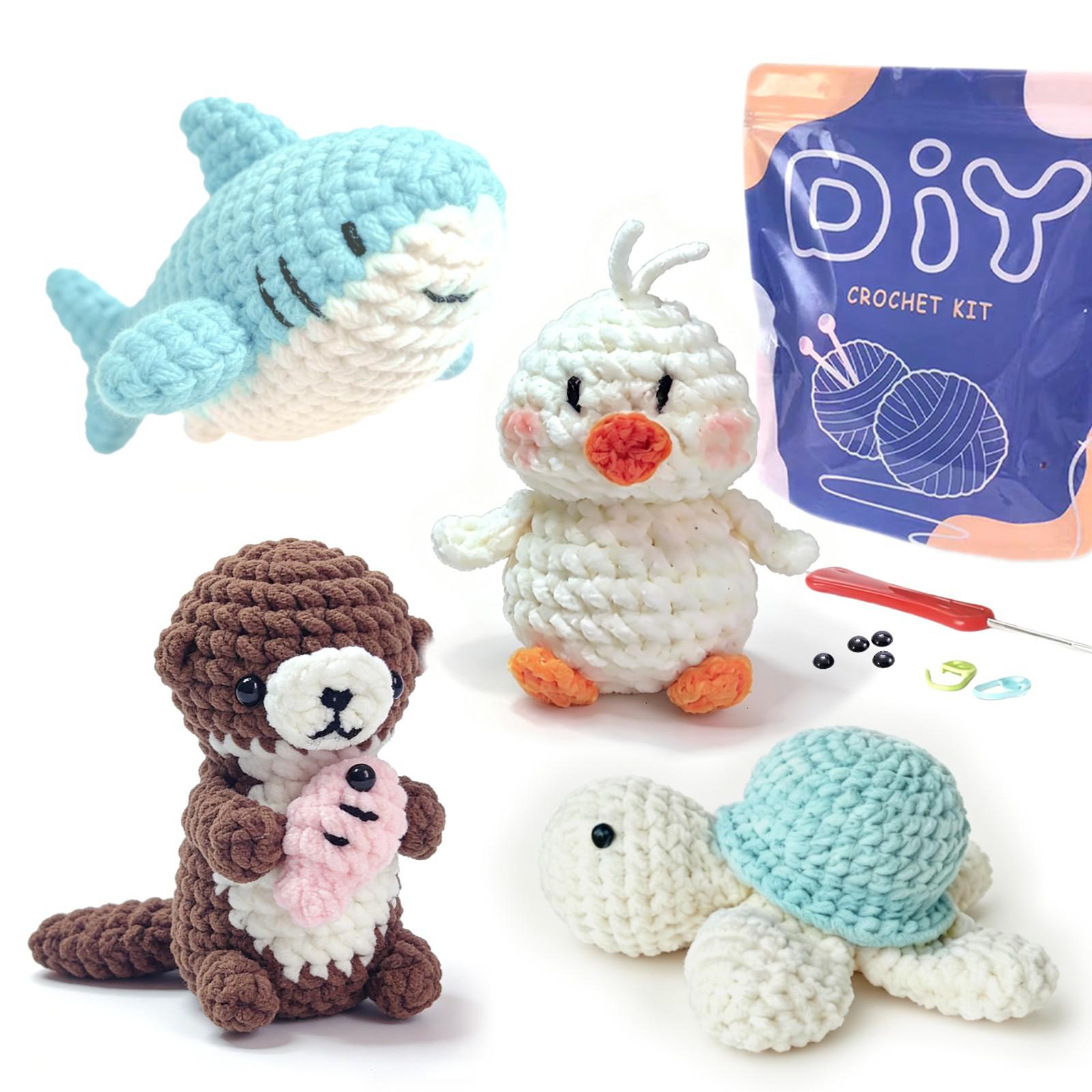 YAMAXIN 4PCS Crochet Kit for Beginners Crochet Animal Easy Learn to Starter Amigurumi Knitting Kit