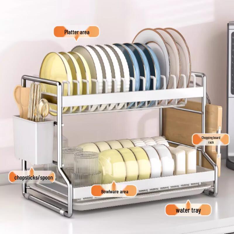 3-Tier Carbon Steel Countertop Dish Drying Rack with Utensil Holder
