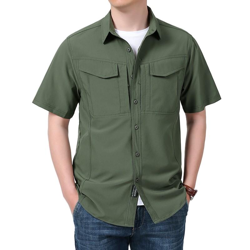 Summer Men's Short Sleeve Shirt Breathable Multi-Pocket Tactical Shirts Men Outdoor Casual Quick Dry Hiking Work Cargo Tops