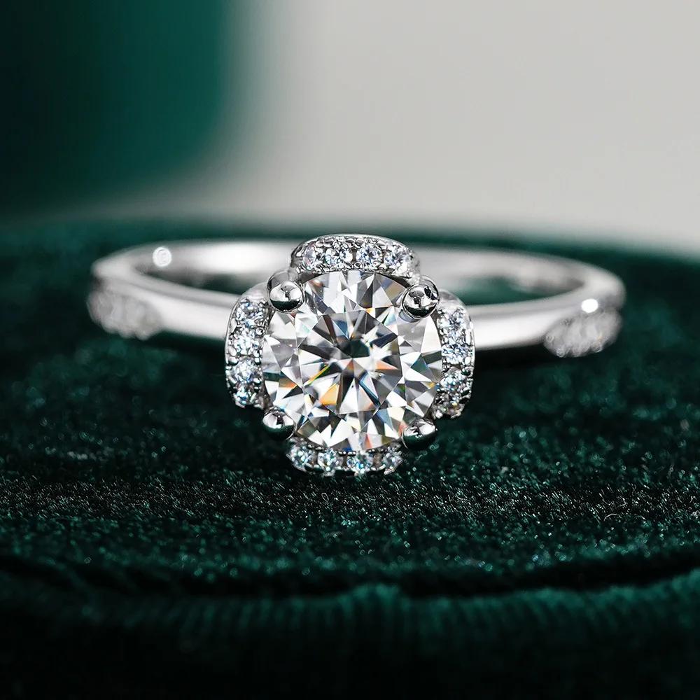 Luxury 100% Real 18k Gold Ring Women s Diamond Ring Moissanite Ring High-end Women s Hollow Four-claw Proposal 4.5 белый