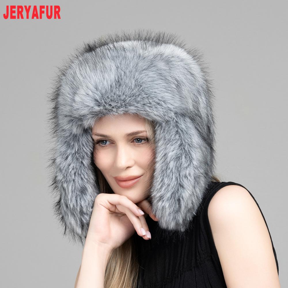 JERYAFUR Women Ushanka Trapper Winter Hat, Thick Faux Fur Ear Flap Warm Ladies Cap for Snowy Cold Outdoor Weather