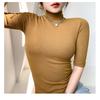 Threaded Short-sleeved T-shirt for Women Summer New Half-sleeved Turtleneck Bottoming Shirt with Inner Top