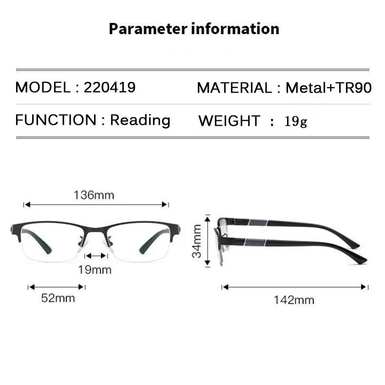 Male Business Half Spectacle Frame Frame Reading Eyeglasses Trendy Design Office Presbyopia Eyewear HD Lightweight TR90 TR90 Anti-blue Light