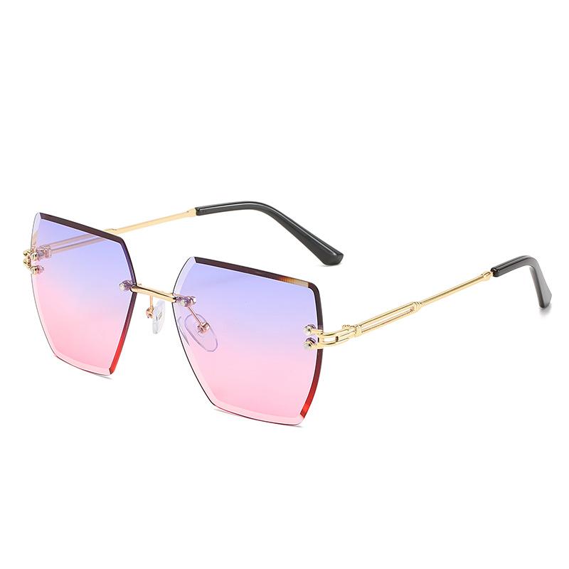 Box Trimmed Sunglasses Metal Rimless Glasses Frame Trendy Uv Protection Sunglasses Women