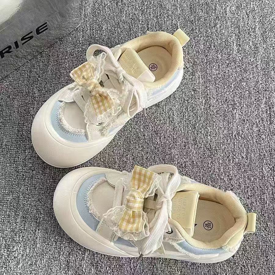 Dopamine bow big head board shoes, new platform bread shoes in spring