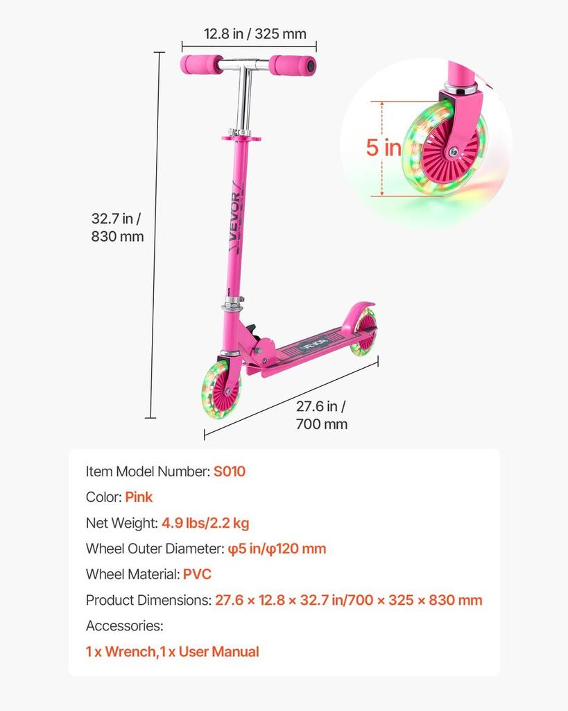 Kick Scooter for Kids Ages 3+, 2-Wheel Toddler Scooter with Light-Up Wheels, Adjustable Height Handlebar, Wide Anti-Slip Deck, Foldable Lightweight