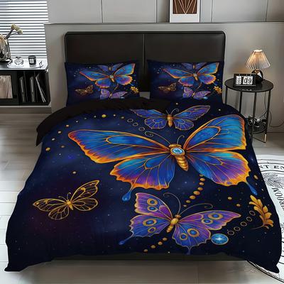Fashionable Digital Print Butterfly Flower Duvet Cover Set -Soft,Comfortable Bedding with Classic Design-Ideal for