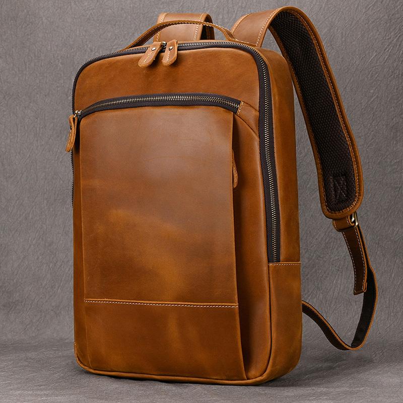

Vintage Men s Crazy Horse Leather Backpack genuine leather Retro Rucksack Large Classic Travel Backpack Big laptop computer bag